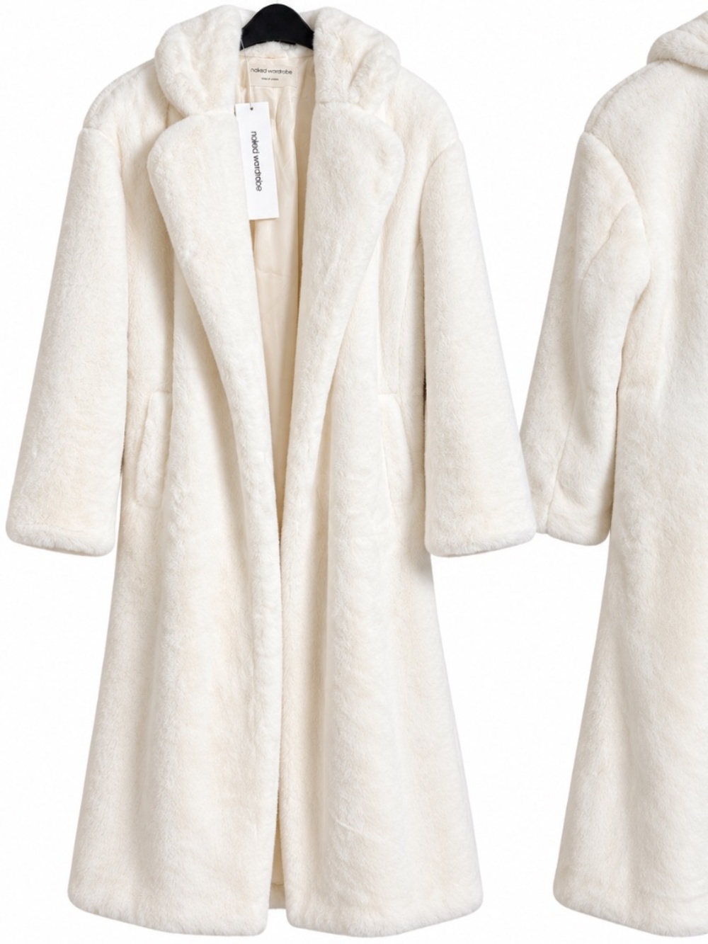 Naked Wardrobe snowy white faux fur coat, size L